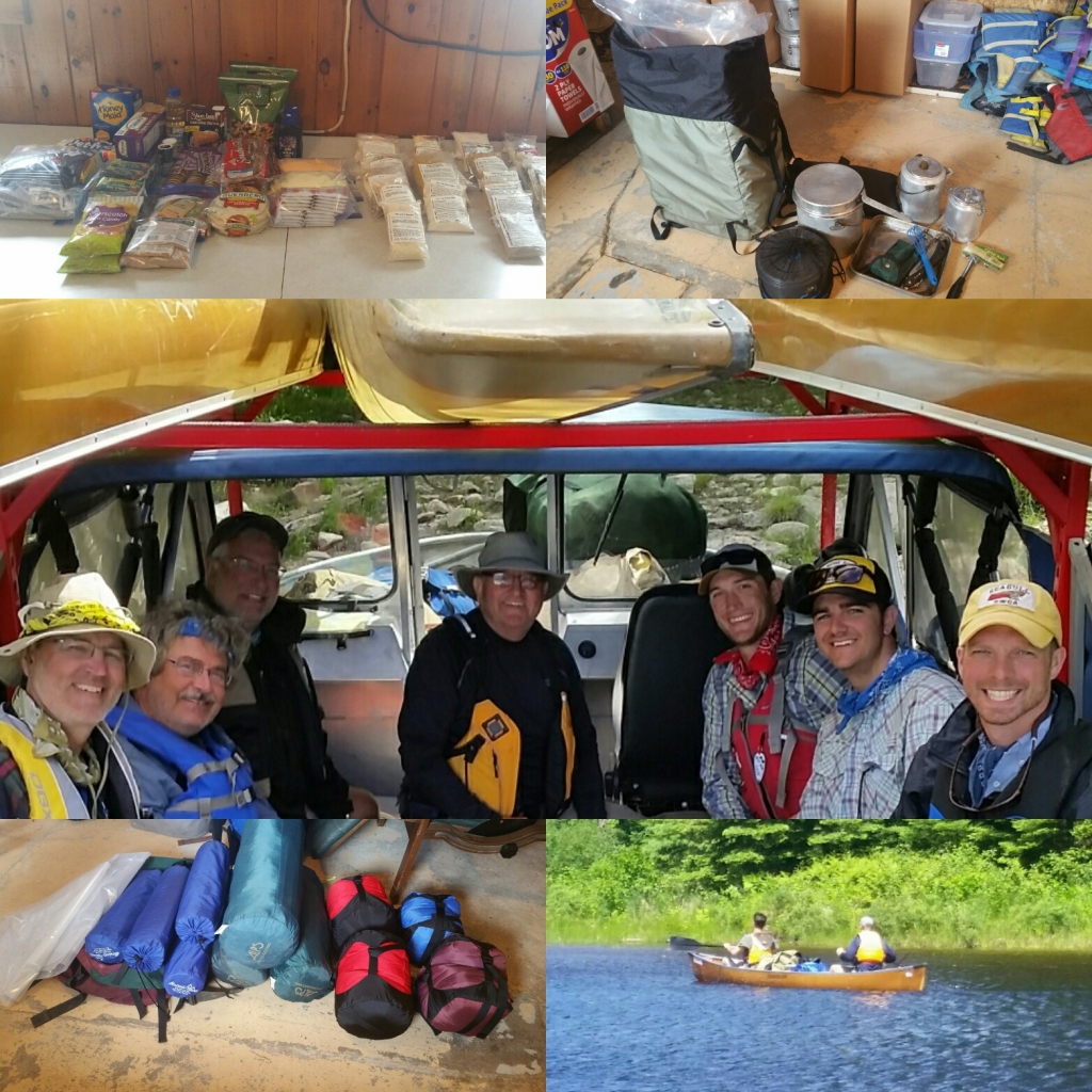 camping food that comes with complete canoe packages, gear for canoe trips, group of people on a canoe shuttle boat, people in a canoe on the lake complete outfitted canoe packages